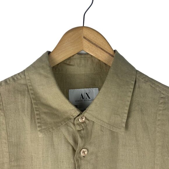 Armani Exchange Women's Vintage Brown Linen Short Sleeve Button Up Shirt US L - Picture 4 of 7